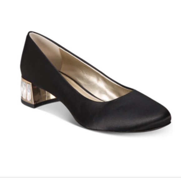 Anne Klein Shoes - NEW ANNE KLEIN Haedyn Block Heel Pumps Black Satin w/Gem Jewel Heel
